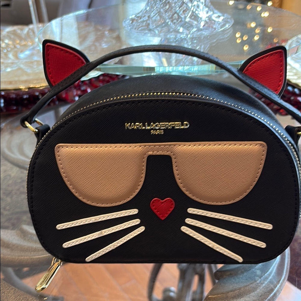 Karl Lagerfeld Black Saffiano Leather Cat
Crossbody Bag